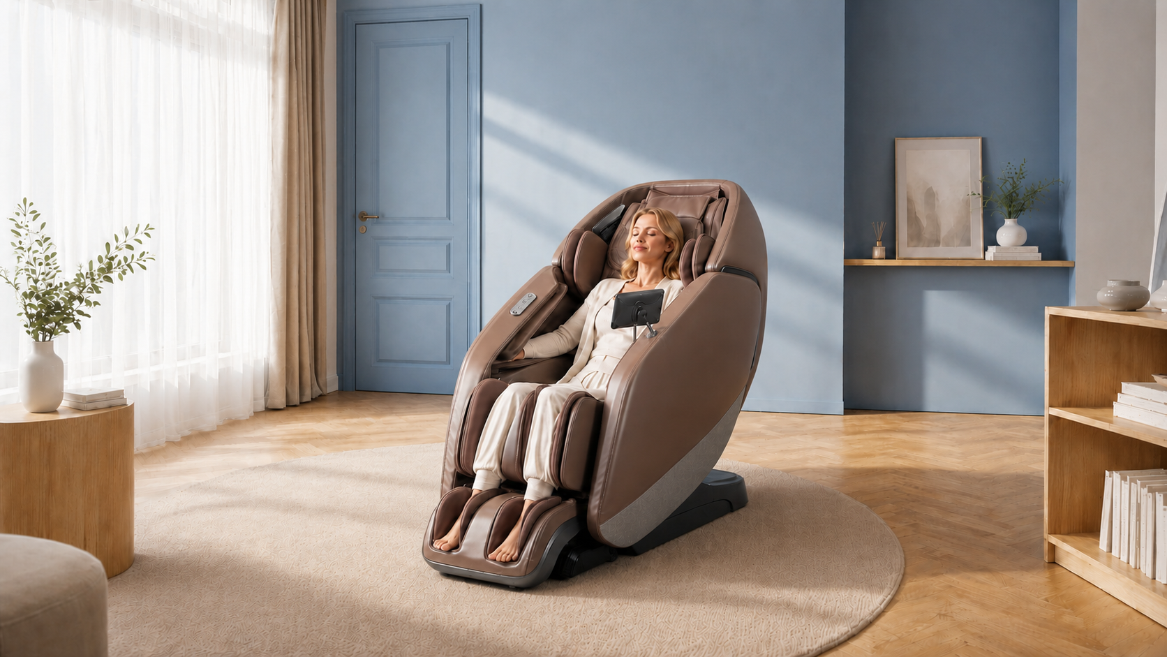 A massage chair in a comfortable home setting